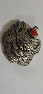 Large Tibetan mahakala protector pendant with coral inlay - PM313L