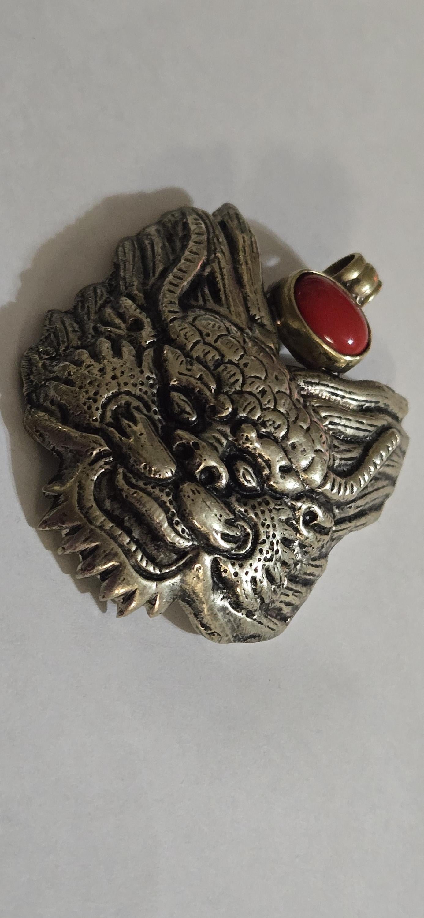 Large Tibetan mahakala protector pendant with coral inlay - PM313L