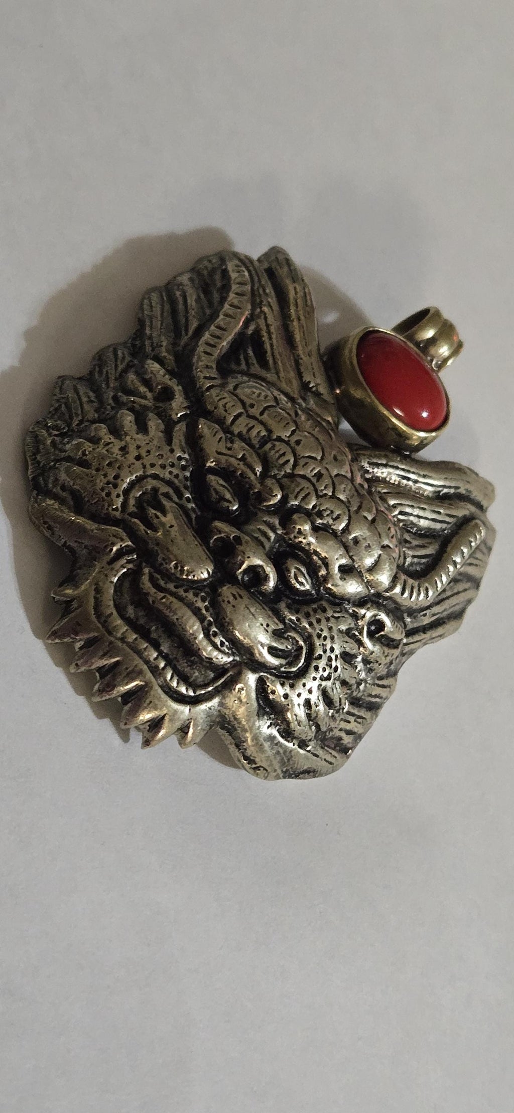 Large Tibetan mahakala protector pendant with coral inlay - PM313L