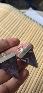 1 pendant - Purple Amethyst triangle cut shape silver color electroplated gemstone pendant - PM330D