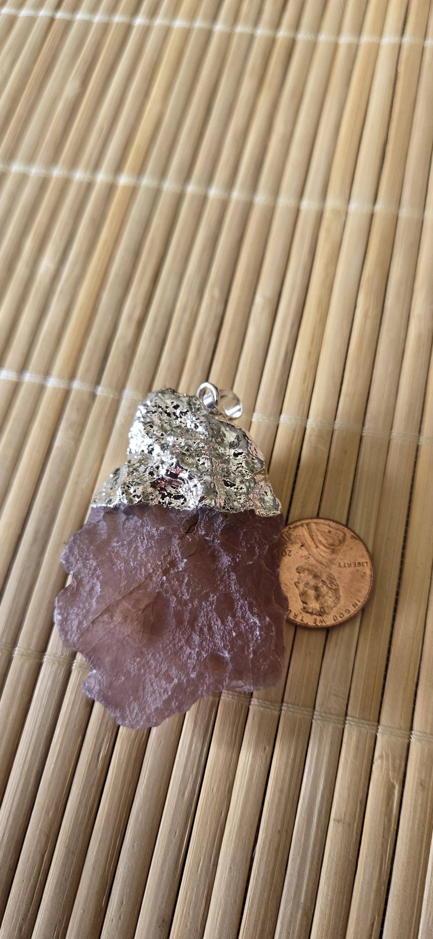 1 Pendant - Large rough silver electroplated carnelian agate gemstone pendant - PM325C