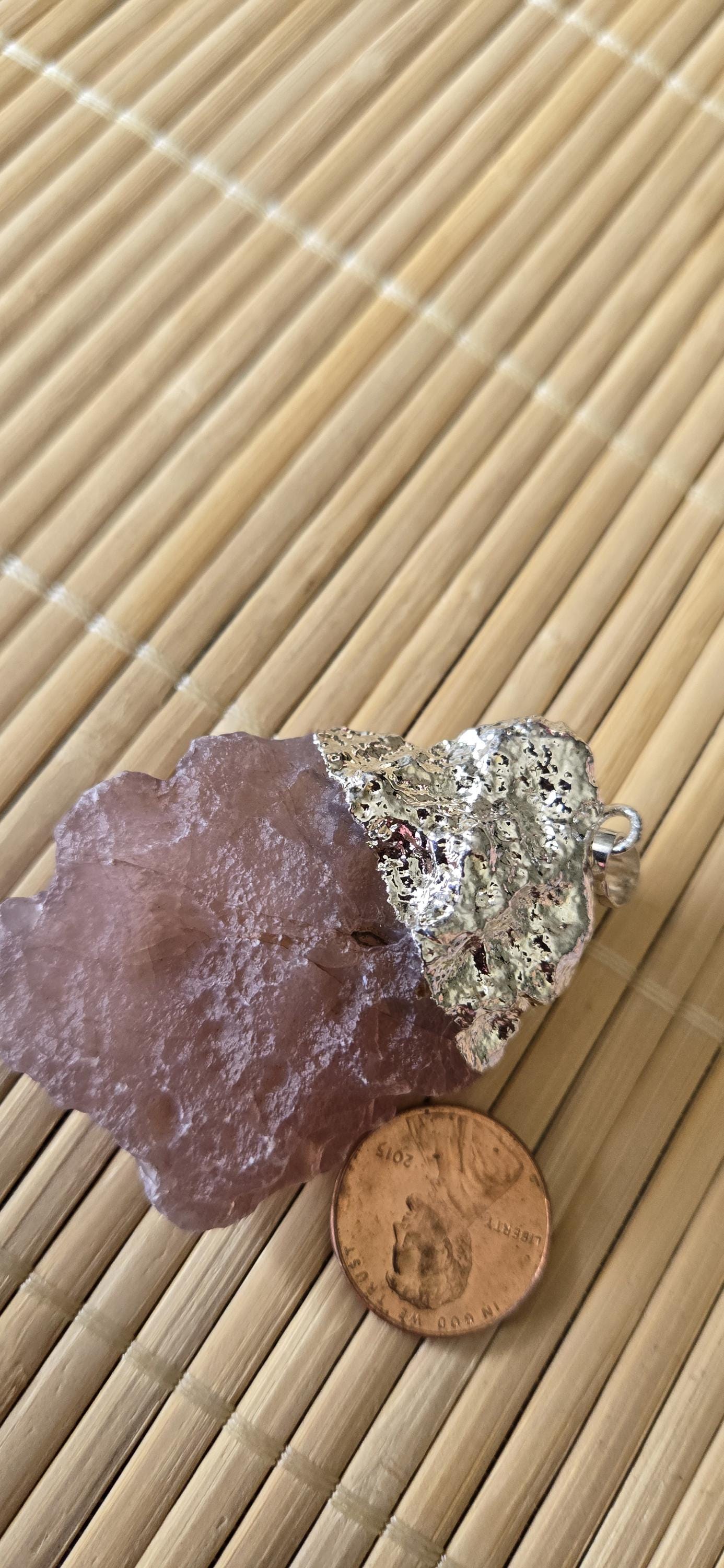 1 Pendant - Large rough silver electroplated carnelian agate gemstone pendant - PM325C