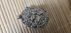 Tibetan silver repousse elephan inlaid with turquoise phoenix carving on reverse side Nepal pendants - PM278H
