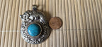 Tibetan silver repousse elephan inlaid with turquoise phoenix carving on reverse side Nepal pendants - PM278H