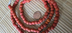 Ethnic nepali reddish orange salmon sherpa glass beads strand from Nepal -BD944G