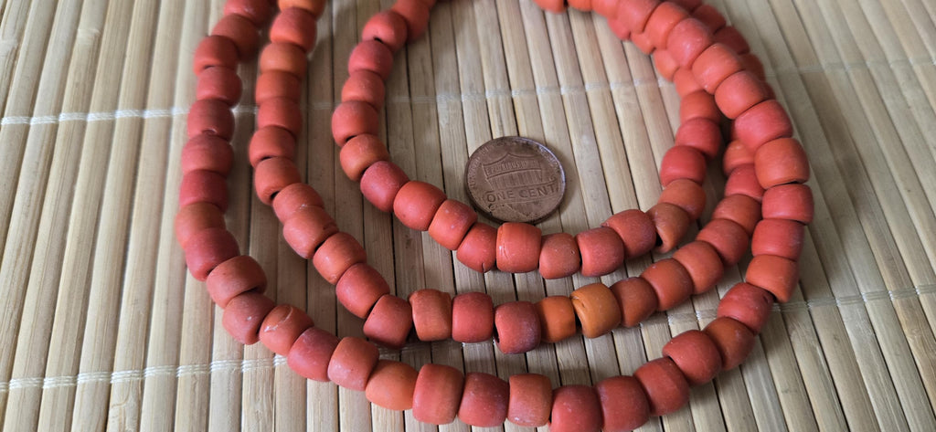 Ethnic nepali reddish orange salmon sherpa glass beads strand from Nepal -BD944G