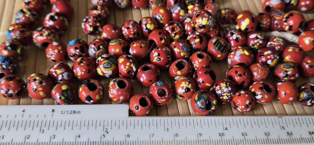 10 beads - Ethnic Nepali reddish orange color dotted sherpa glass beads rondelle from Nepal- BD944H