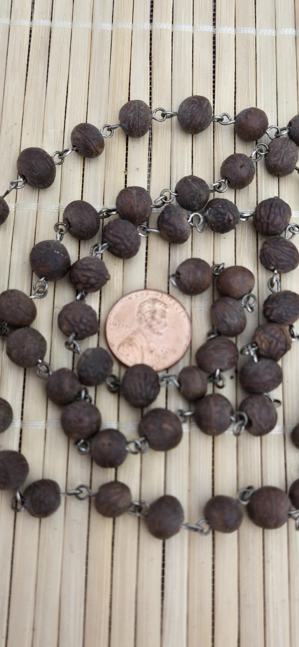 57 beads - 1 strand - Dark brown color small natural seed beads mala making wired loop beads from Nepal - BD944E