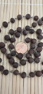 57 beads - 1 strand - Dark brown color small natural seed beads mala making wired loop beads from Nepal - BD944E