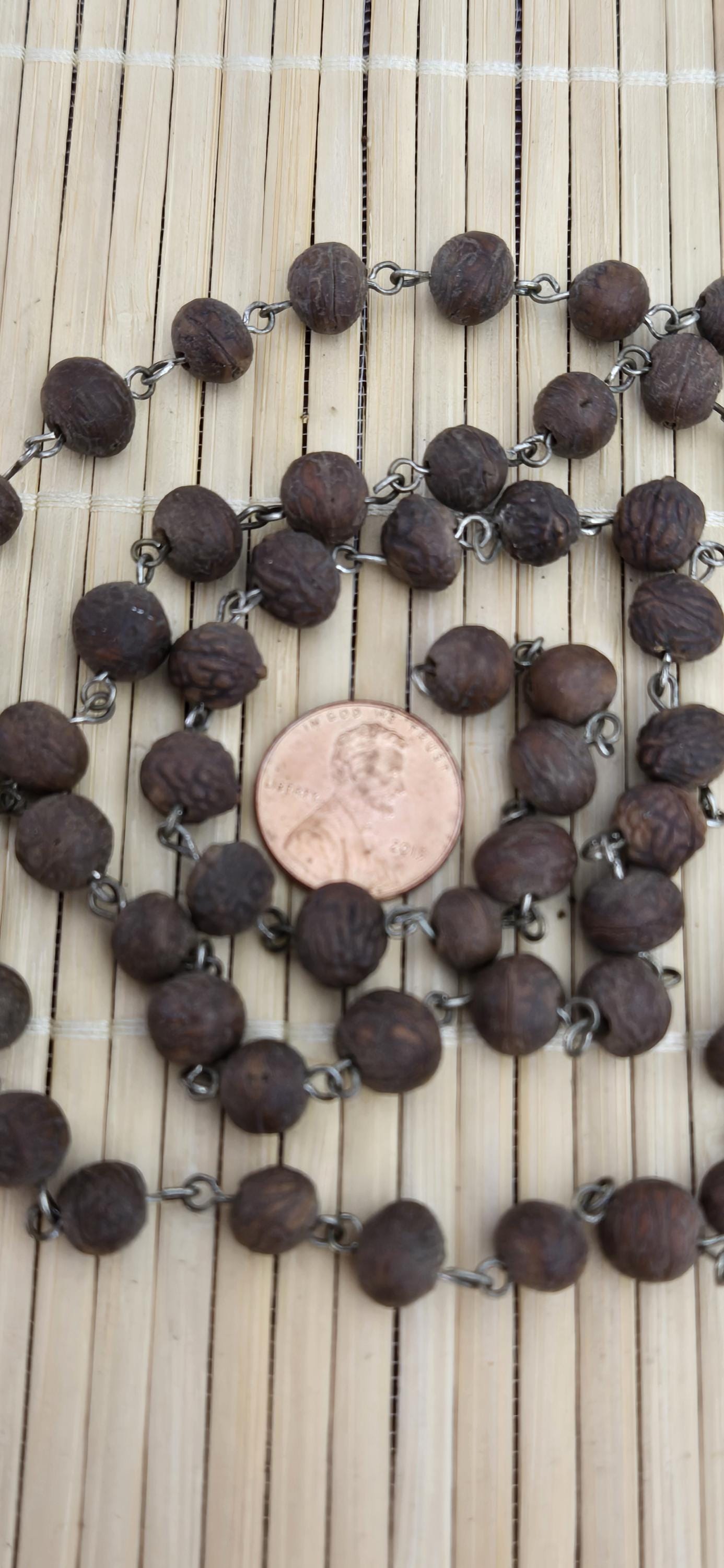 57 beads - 1 strand - Dark brown color small natural seed beads mala making wired loop beads from Nepal - BD944E