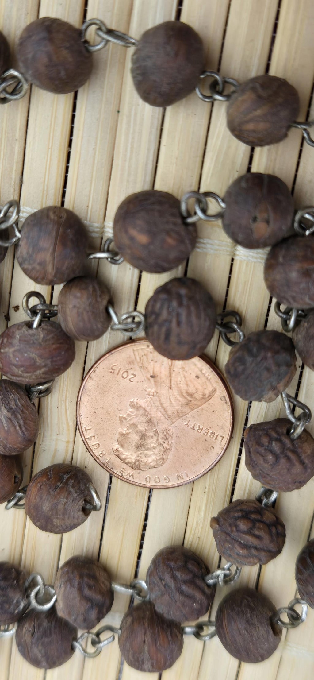 57 beads - 1 strand - Dark brown color small natural seed beads mala making wired loop beads from Nepal - BD944E