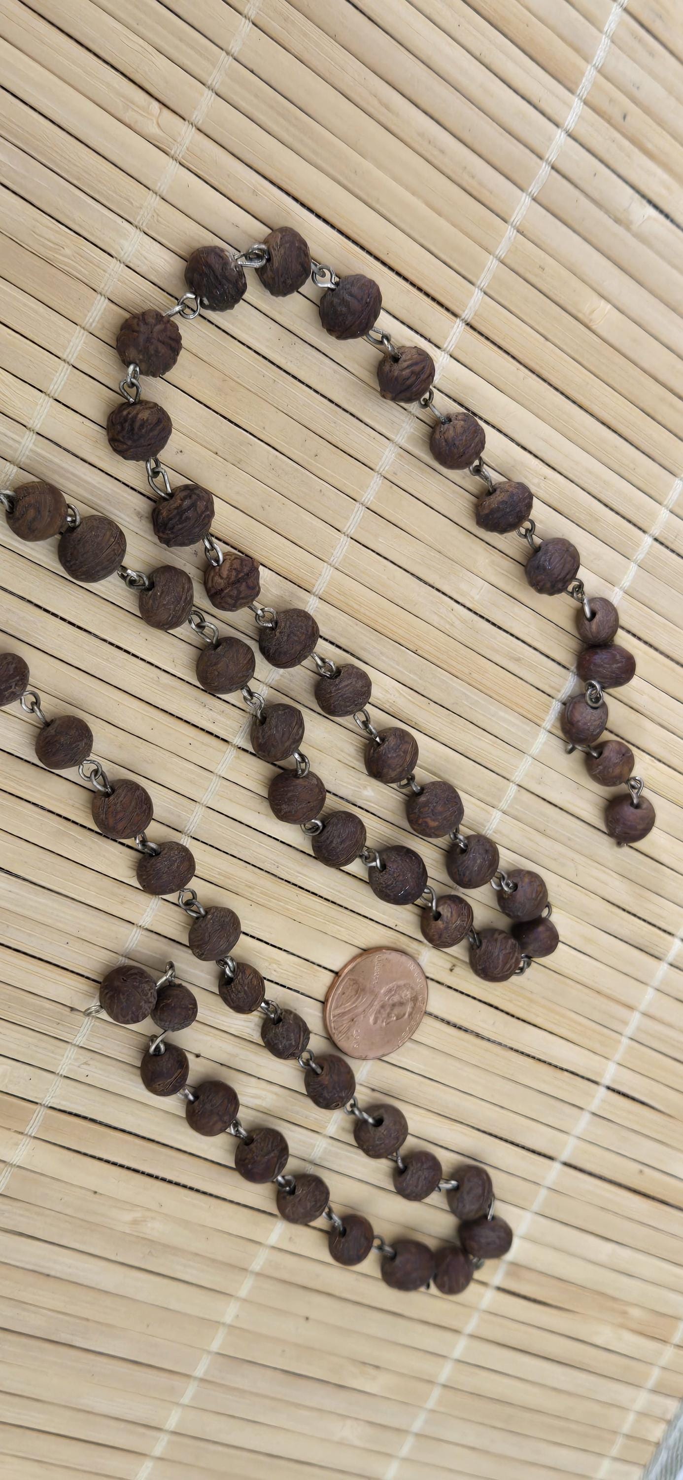 57 beads - 1 strand - Dark brown color small natural seed beads mala making wired loop beads from Nepal - BD944E