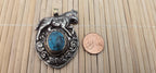 Tibetan silver repousse Horse pendant inlaid with turquoise inlay and reverse side monkey repousse design - PM278B