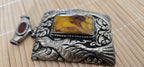 OOAK Extra Large Tibetan Silver Repousse phoenix Bird carving pendant with resin coral inlay - PM278L