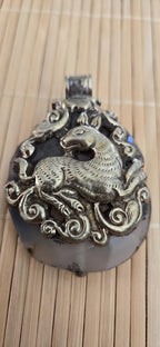 OOAK large freeform Tibetan pendant agate gemstone elephant pendant with deer reversible design unique nepal pendants - 1 pc - PM275A