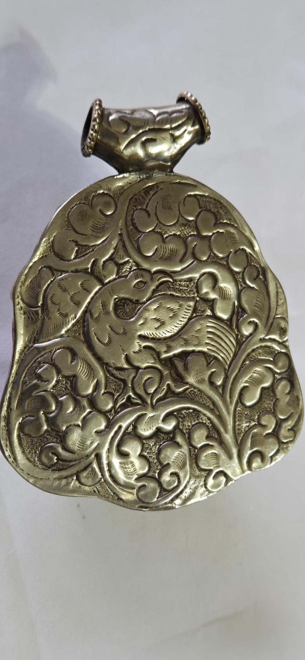 Gorgeous Statement Pendant Tibetan silver happy buddha face resin pendant with floral bird repousse PM405G