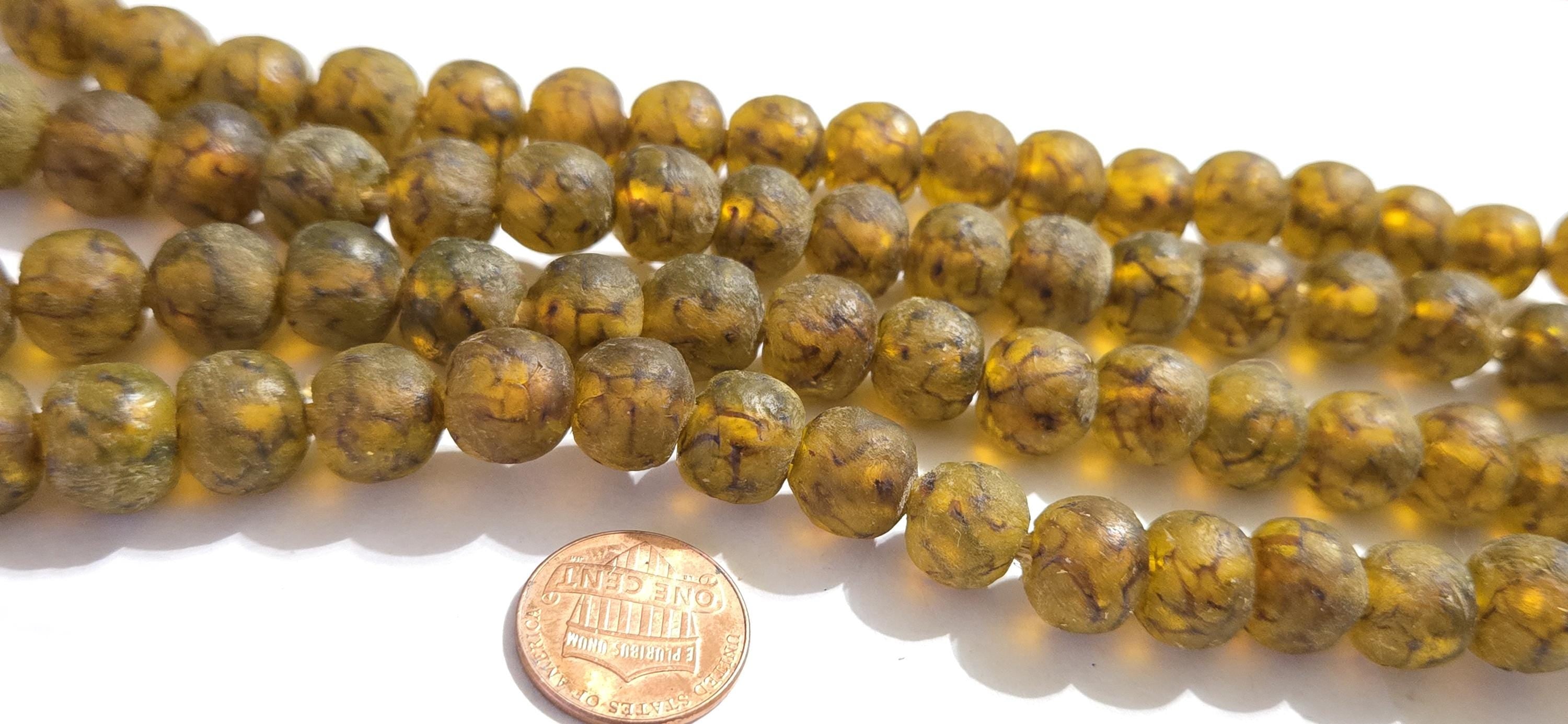 10 BEADS - Honey brown color Ghana African recycled glass disc beads - BD944R