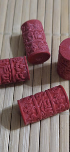 1 bead - Cylinder column shape carved lacquerware synthetic cinnabar Om mantra and ashtamangala symbol beads - BD826