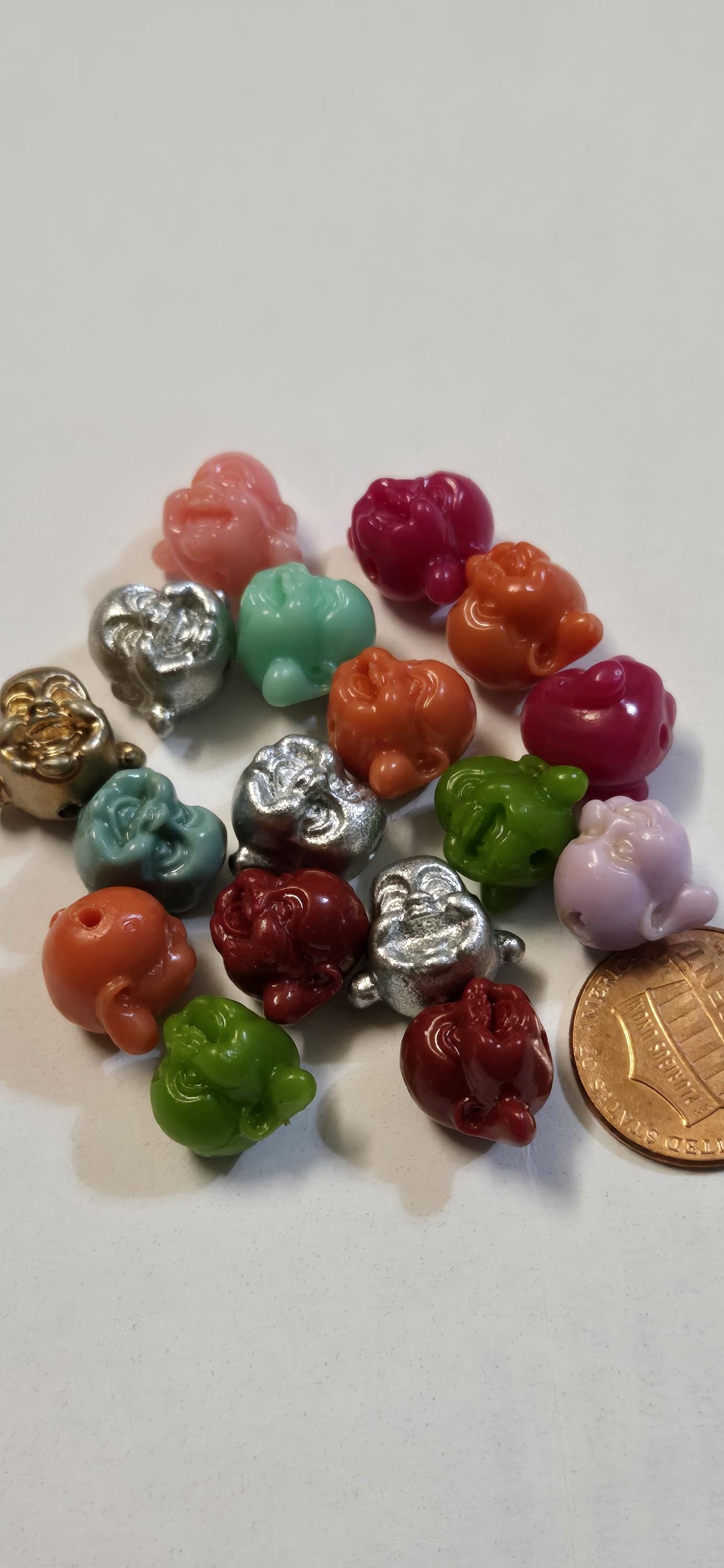 8 Beads - Small laughing Buddha beads mix colors resin beads 14 mm x 12 mm - BD884H