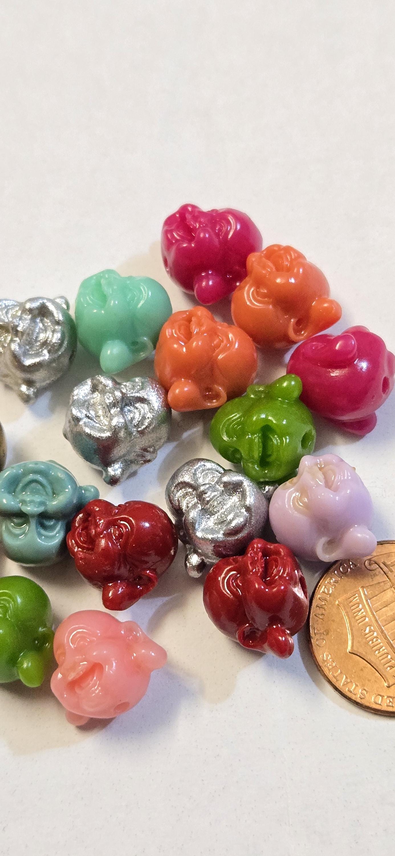 8 Beads - Small laughing Buddha beads mix colors resin beads 14 mm x 12 mm - BD884H
