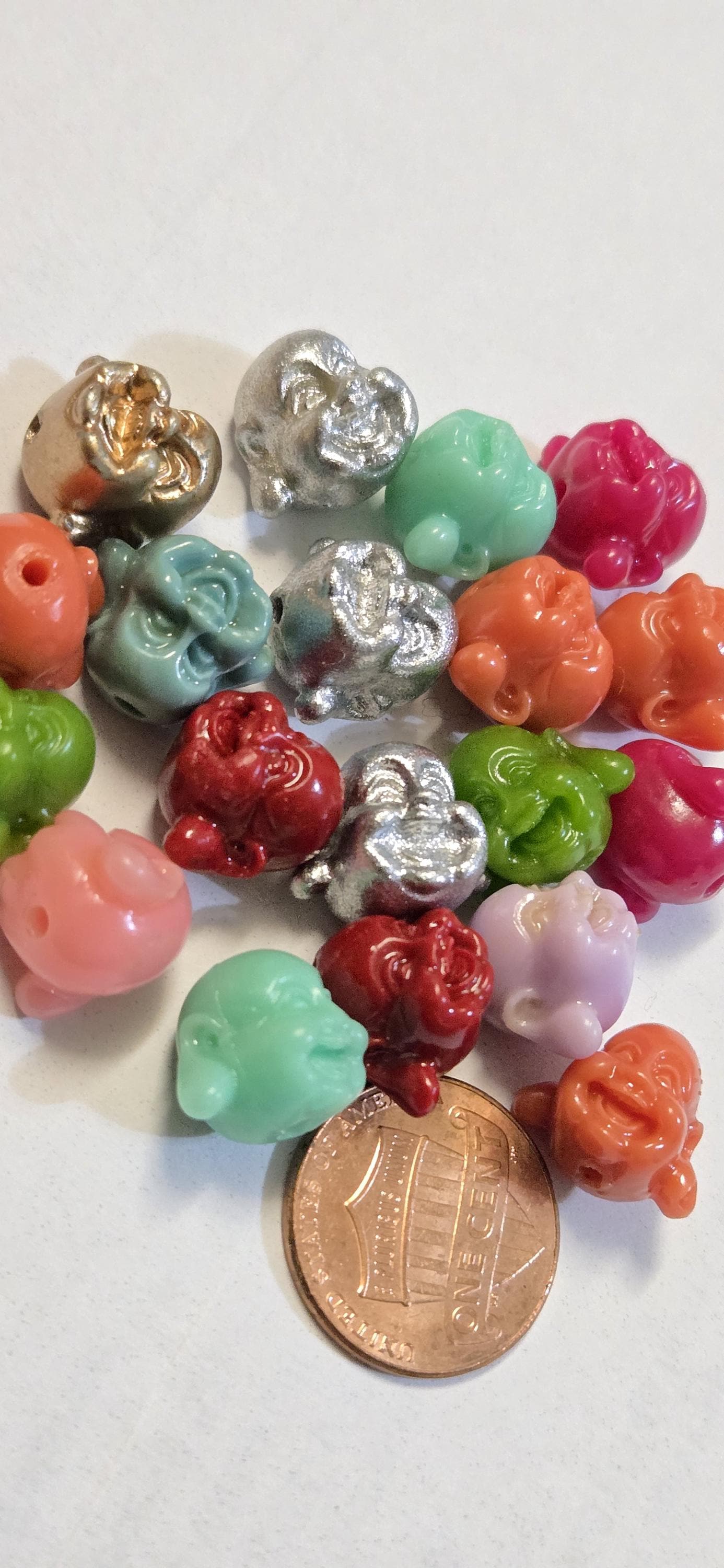 8 Beads - Small laughing Buddha beads mix colors resin beads 14 mm x 12 mm - BD884H
