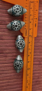 4 beads - Beautiful bicone antiqued silver finish bicone Tibetan beads turquoise coral inlay circles dotted spiral design - BD602A