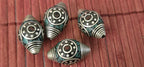 4 beads - Beautiful bicone antiqued silver finish bicone Tibetan beads turquoise coral inlay circles dotted spiral design - BD602A