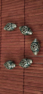 4 beads - Beautiful bicone antiqued silver finish bicone Tibetan beads turquoise coral inlay circles dotted spiral design - BD602A