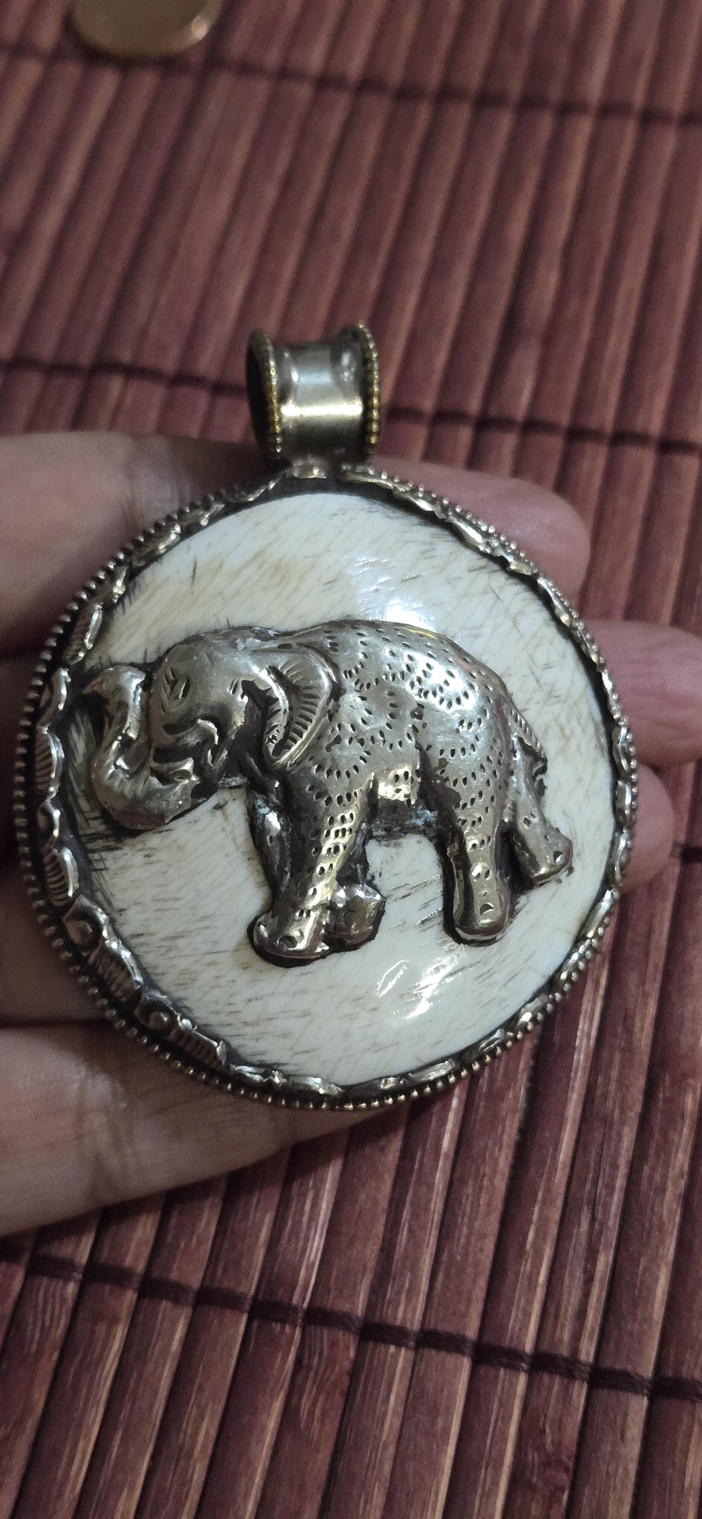 3 animal pendants set - Ethnic tribal Tibetan naga conch shell Frog , elephant, dragon pendant reverse side floral deer design - PM491D