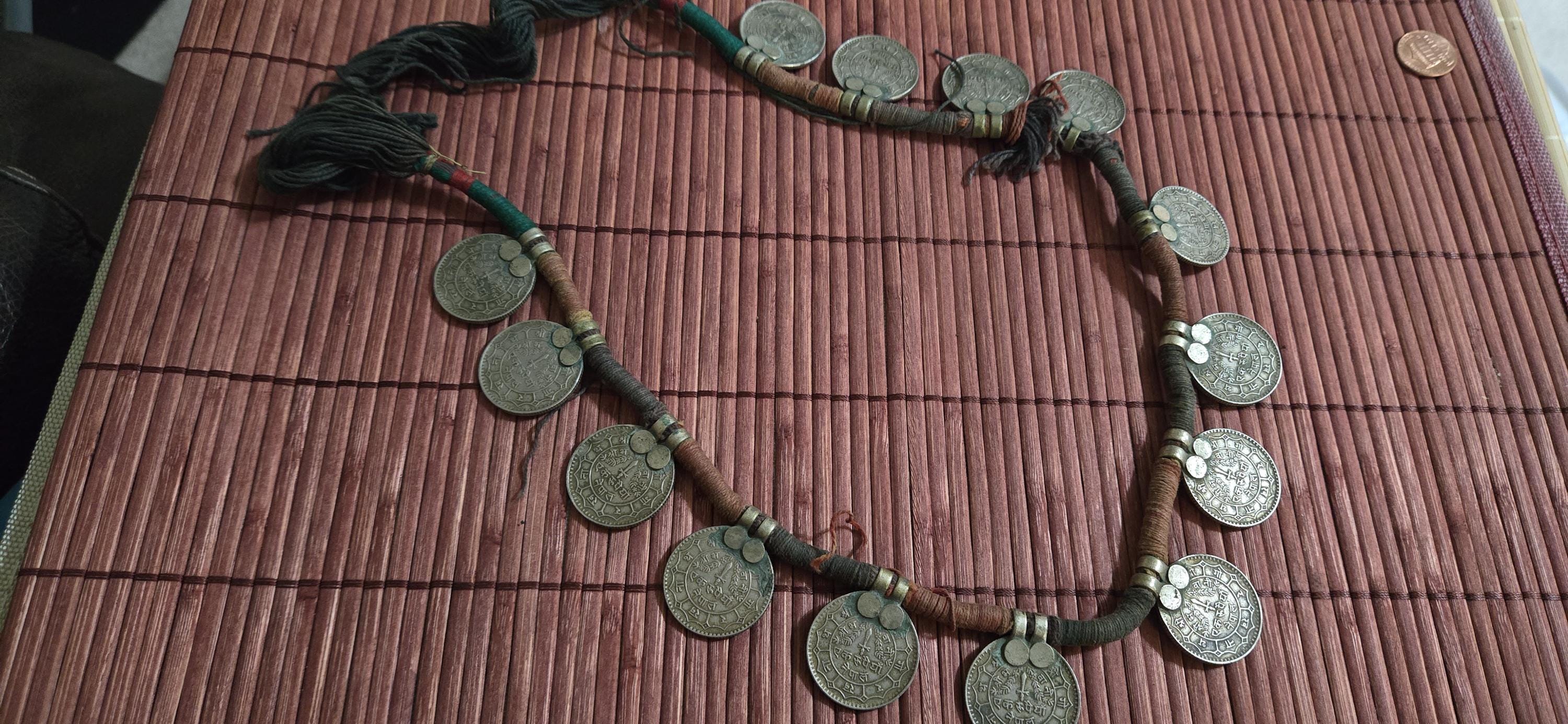 Vintage Nepalese Coin Necklace | 1970s 1 Rupee Coins neck| Ethnic Tribal Jewelry | Collectible Statement Piece | Nepal Necklace – STR003B
