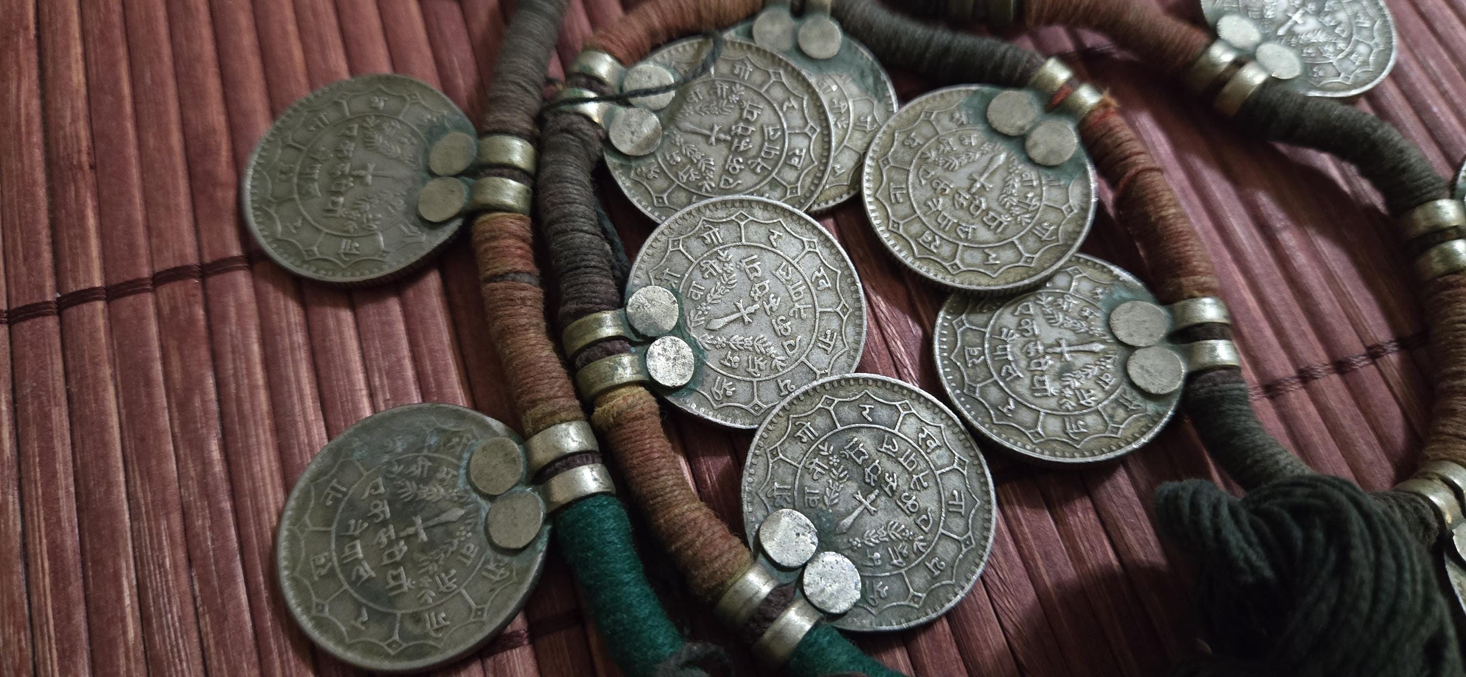 Vintage Nepalese Coin Necklace | 1970s 1 Rupee Coins neck| Ethnic Tribal Jewelry | Collectible Statement Piece | Nepal Necklace – STR003B