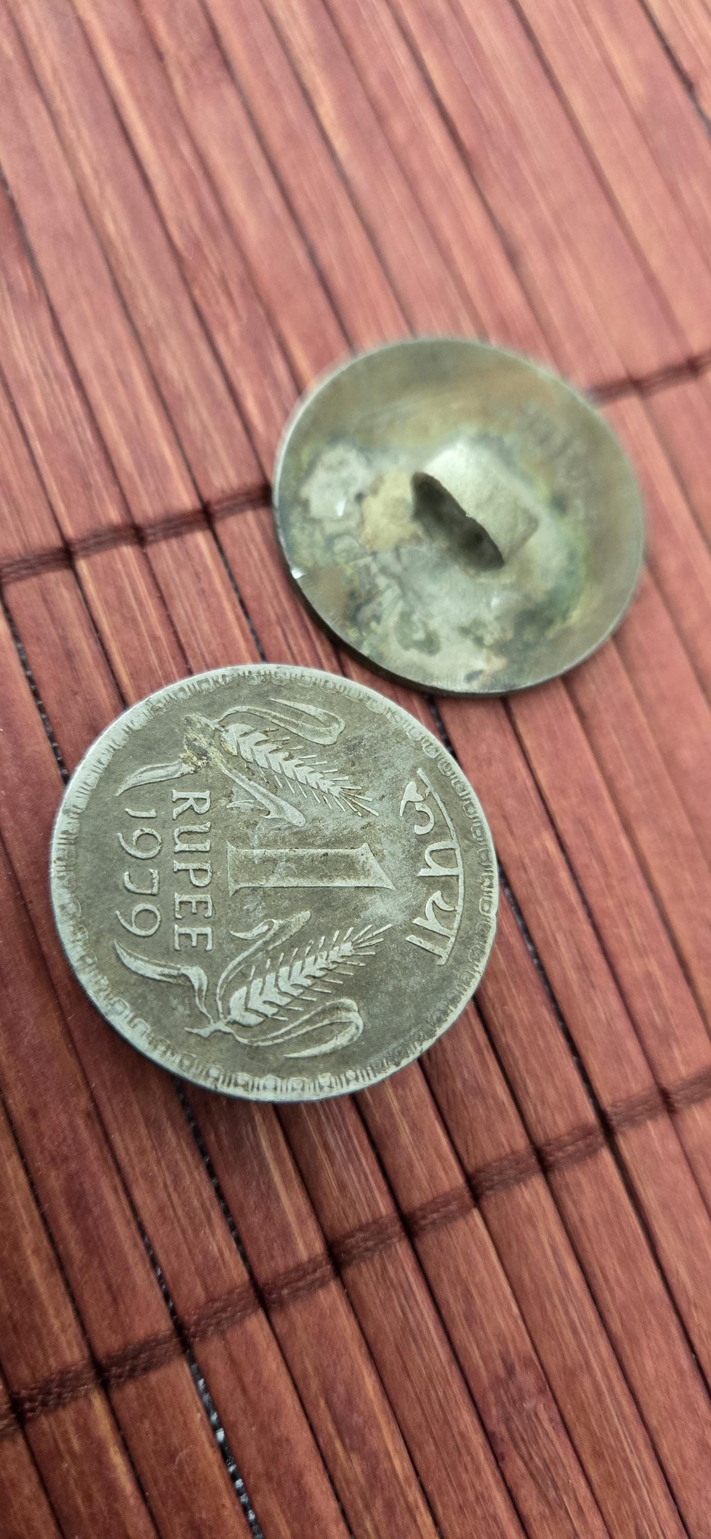 Vintage India 1978 and 1979 genuine One Rupee Coin charms pendant- 2 collectible pieces - STR003C