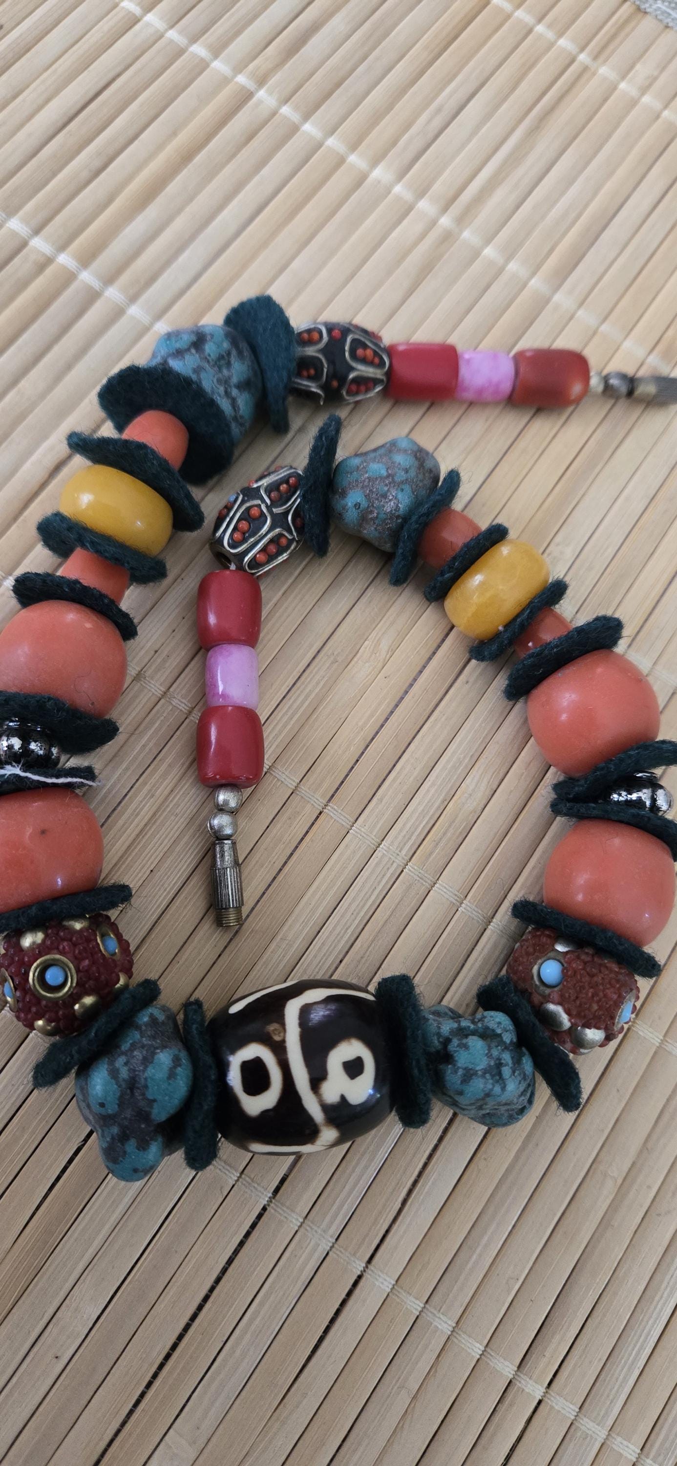 Vintage tibetan nepal mixed tribal beads short strand 16 inches STR004A