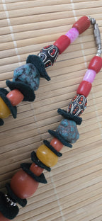 Vintage tibetan nepal mixed tribal beads short strand 16 inches STR004A