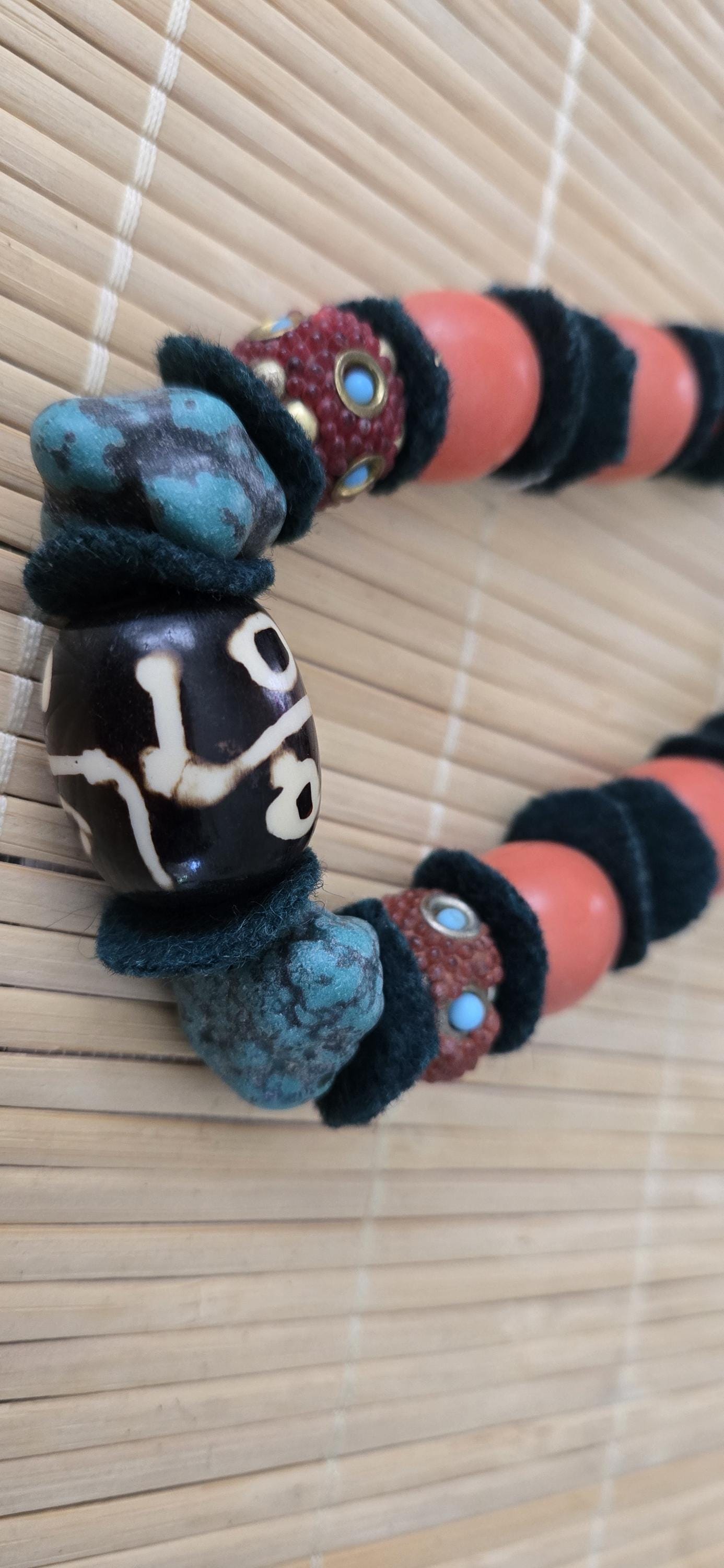 Vintage tibetan nepal mixed tribal beads short strand 16 inches STR004A