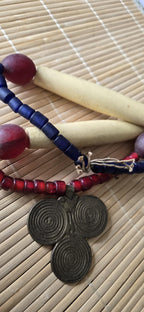 Vintage tribal naga glass beads bone beads brass pendant necklace STR004B