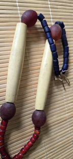 Vintage tribal naga glass beads bone beads brass pendant necklace STR004B