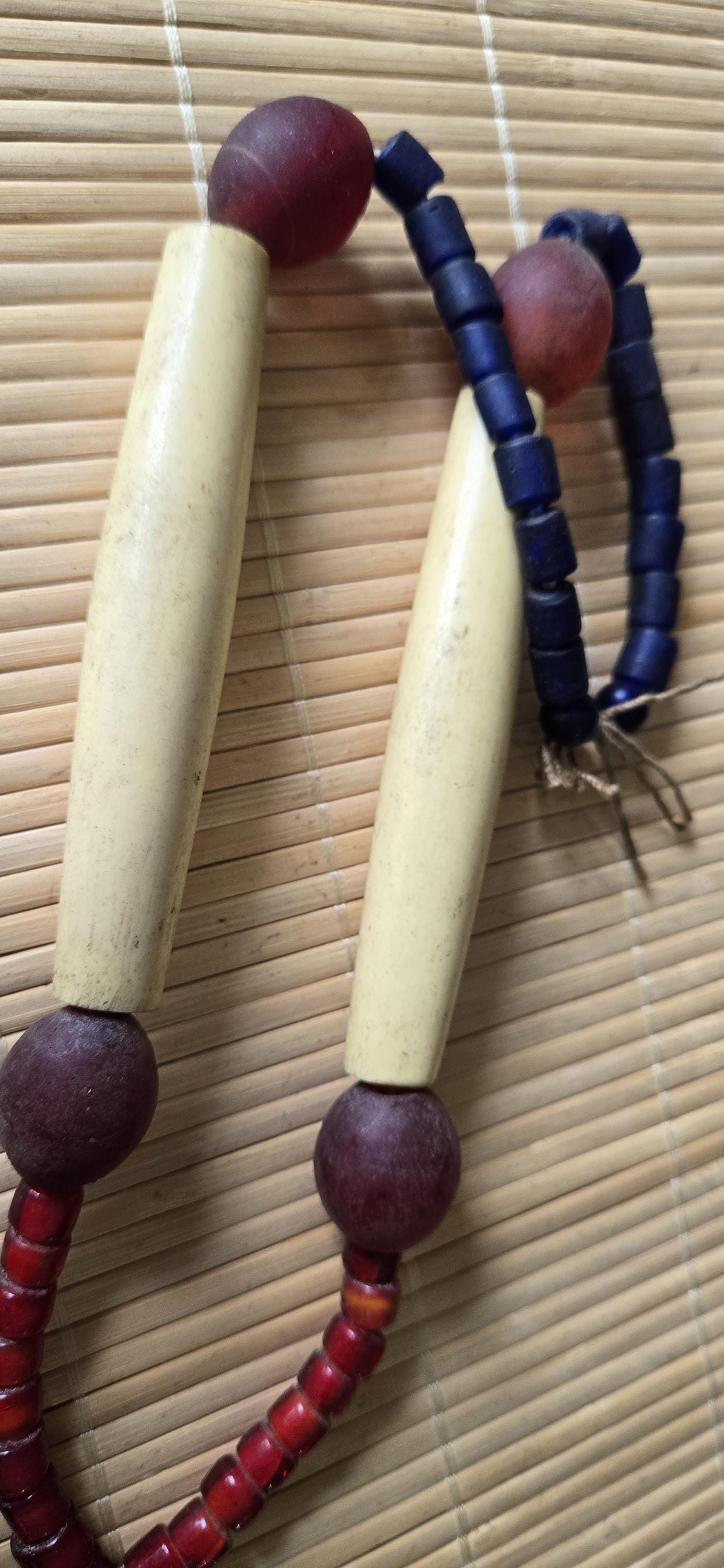 Vintage tribal naga glass beads bone beads brass pendant necklace STR004B
