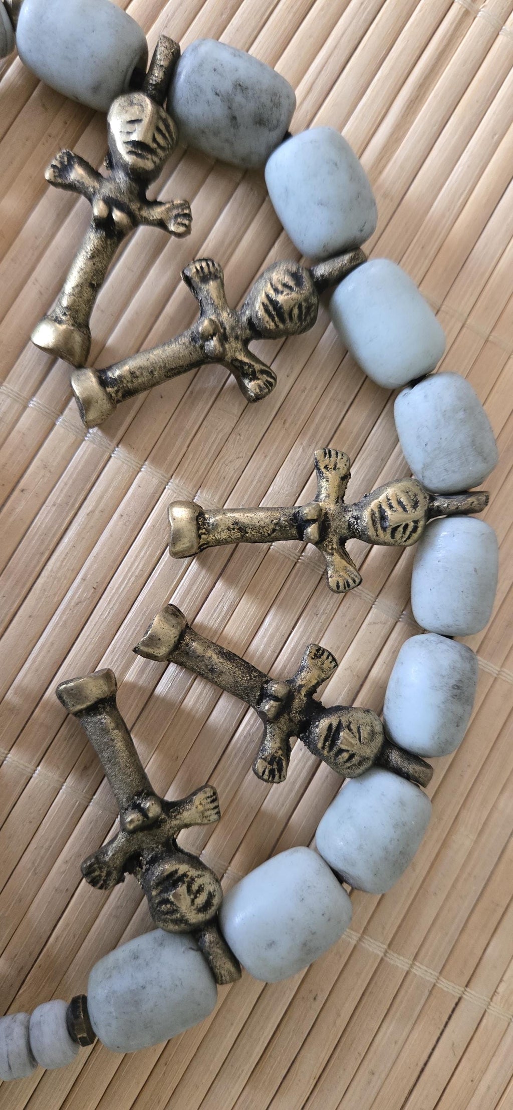 Vintage African Brass Fertility Pendants Necklace | Tribal Clay Beads | Ethnic Jewelry | Boho Statement Necklace STR004D