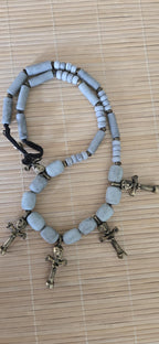 Vintage African Brass Fertility Pendants Necklace | Tribal Clay Beads | Ethnic Jewelry | Boho Statement Necklace STR004D