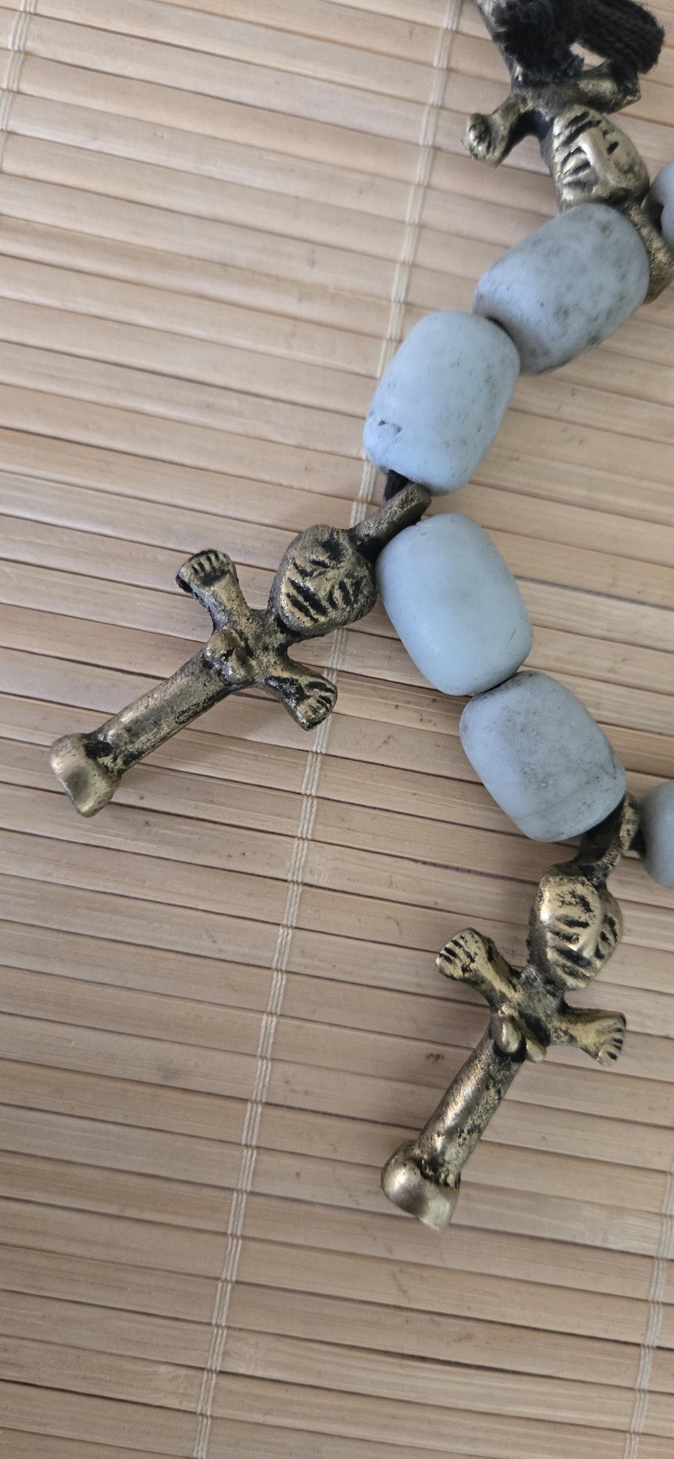 Vintage African Brass Fertility Pendants Necklace | Tribal Clay Beads | Ethnic Jewelry | Boho Statement Necklace STR004D