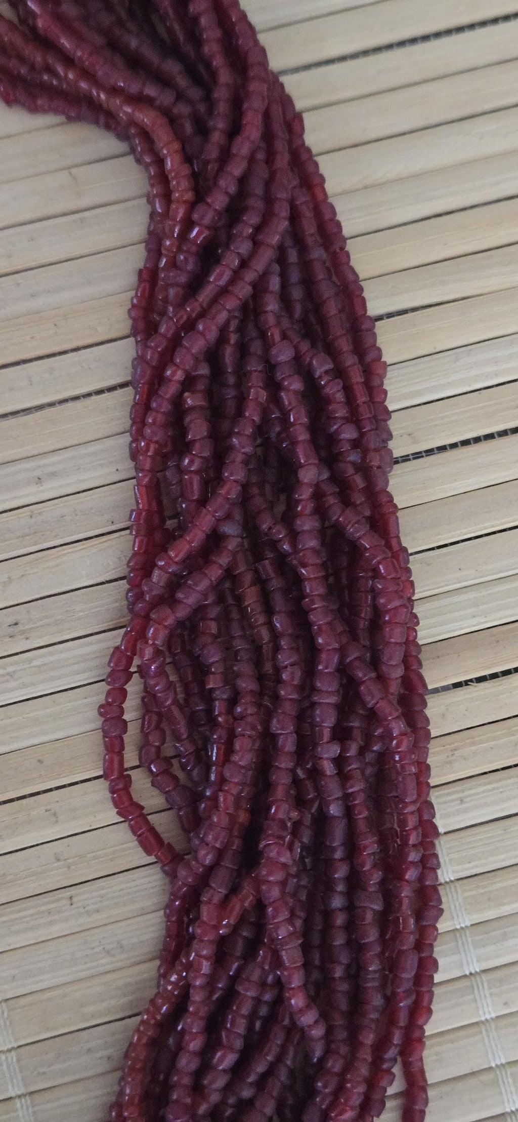 Vintage sherpa Red glass beads ethnic pendant necklace from Nepal - STR004E