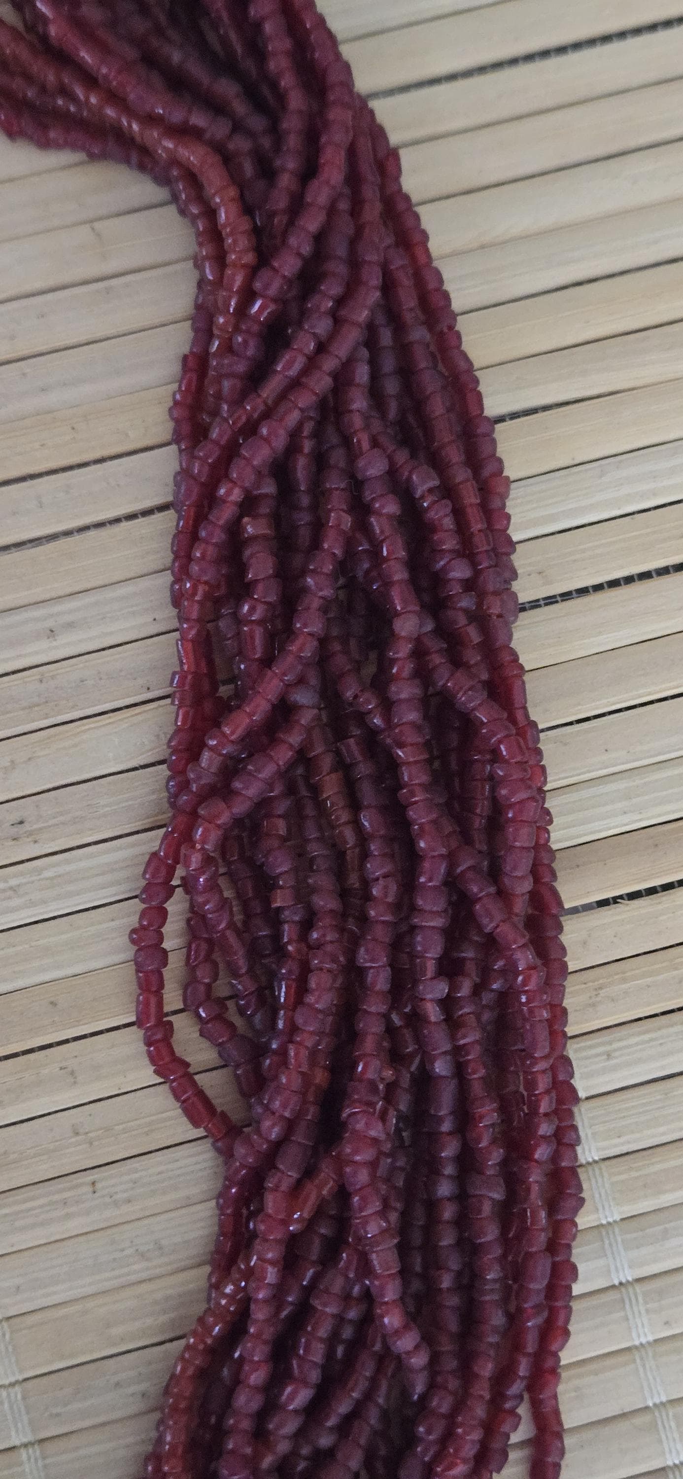 Vintage sherpa Red glass beads ethnic pendant necklace from Nepal - STR004E