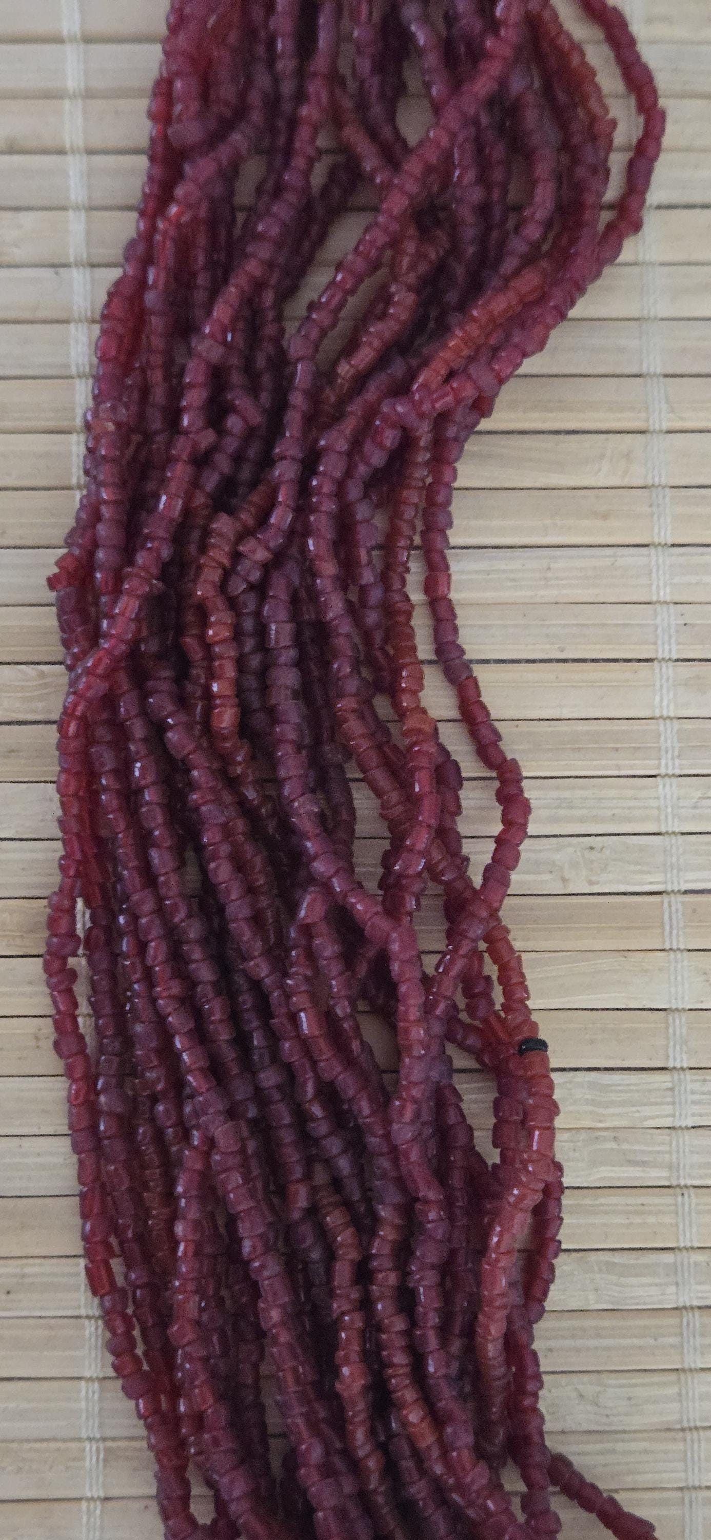 Vintage sherpa Red glass beads ethnic pendant necklace from Nepal - STR004E