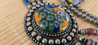 Gorgeous hand crafted vintage chevron old glass beads necklace pendant from Nepal STR006B