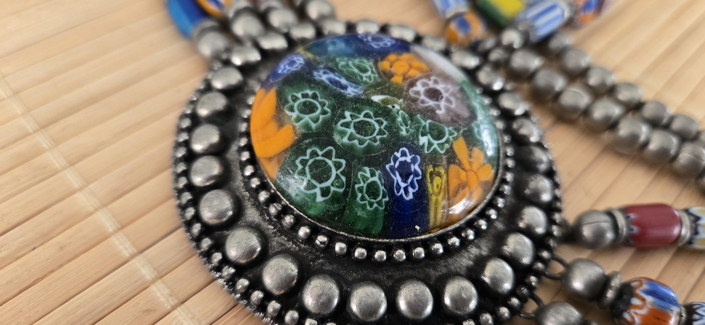 Gorgeous hand crafted vintage chevron old glass beads necklace pendant from Nepal STR006B
