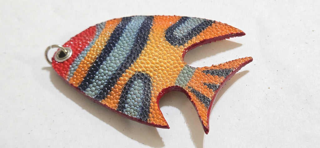 Unique handcrafted Large bold size Fish Leather Pendant – Rustic Luxe Charm for Keyring or Bag - BD753D
