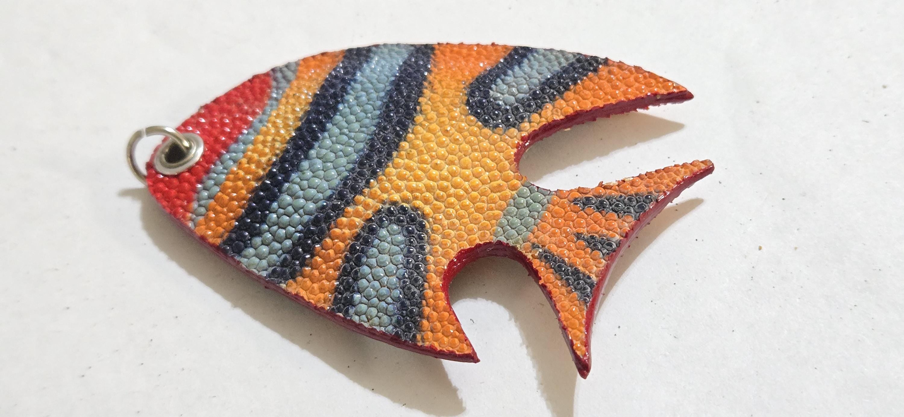 Unique handcrafted Large bold size Fish Leather Pendant – Rustic Luxe Charm for Keyring or Bag - BD753D