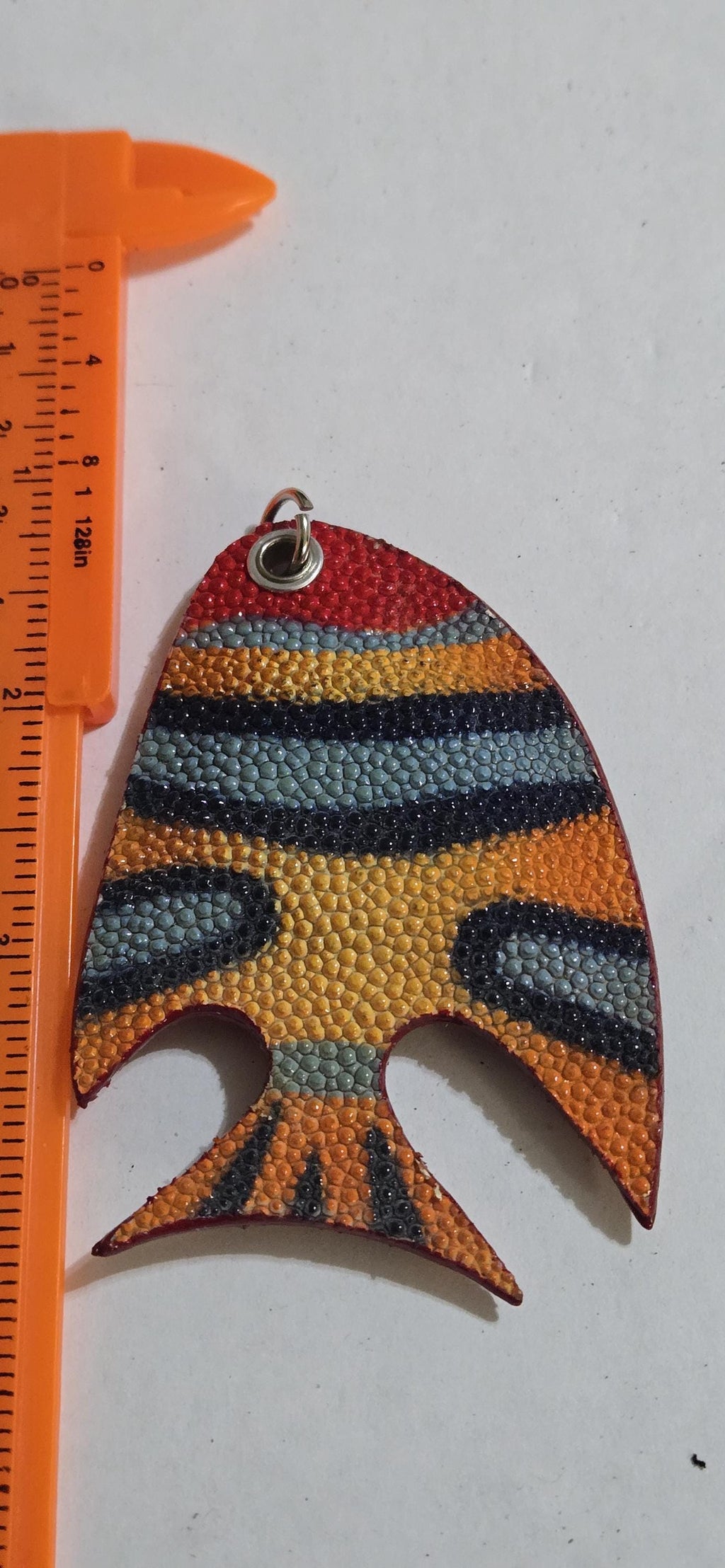 Unique handcrafted Large bold size Fish Leather Pendant – Rustic Luxe Charm for Keyring or Bag - BD753D