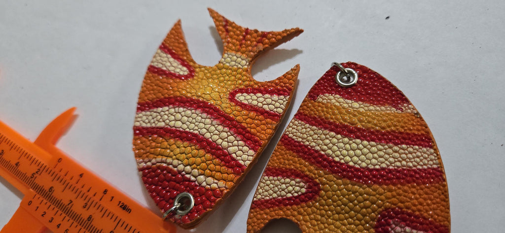 Unique handcrafted Large bold size Fish Leather Pendant – Rustic Luxe Charm for Keyring or Bag - BD753E